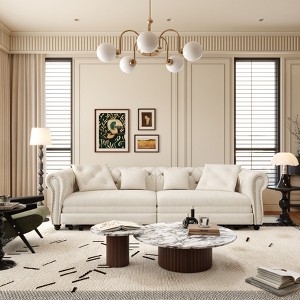 GDFStudio Liora 89'' Chesterfield Modern King Size 3-Seater Convertible Velvet Upholstered Tufted Sofa Bed with Ottoman - 1 of 4