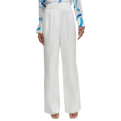Calvin Klein Womens Pleat Front Wide Leg Trousers Relaxed Dress Pants, white, 14
