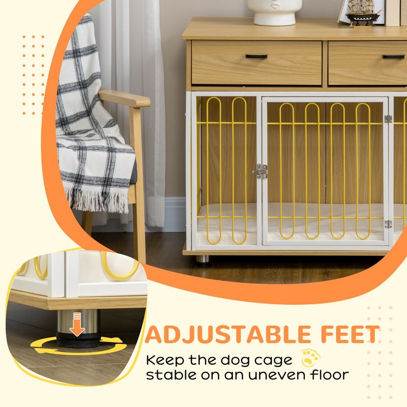 PawHut Modern Medium Dog Crate End Table with Soft Cushion & 2 Drawers, Dog Crate Bed Indoor Dog Kennel Furniture with Washable Cushion Cover, 5 of 7