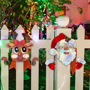 Christmas Fence Peeker with Santa and Elk, Outdoor Holiday Yard Decoration for Garden Patio Home Festive Decor - 1 of 4