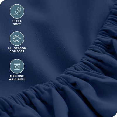 Dark Blue Microfiber Full Fitted Sheet with Dual Pockets