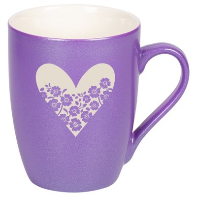 Elanze Designs Heart and Flowers 10 Ounce Ceramic Laser-Etched Engraved Drinkware Mug, Metallic Passion Purple