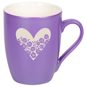 Elanze Designs Heart and Flowers 10 Ounce Ceramic Laser-Etched Engraved Drinkware Mug, Metallic Passion Purple - 1 of 4