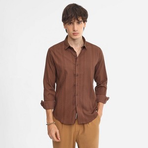 Campus Sutra Men Men's Chocolate Brown Mesh-Textured Knit Shirt - 1 of 4