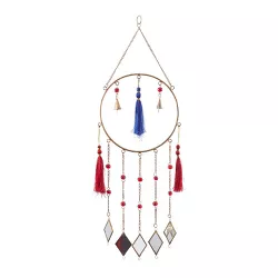 31" x 12" Contemporary Metal Geometric Windchime Gold/Blue/Red - Olivia & May