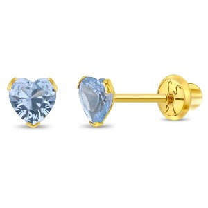 Girls' Birthstone CZ Heart Screw Back 14k Gold Earrings - In Season Jewelry - 1 of 4