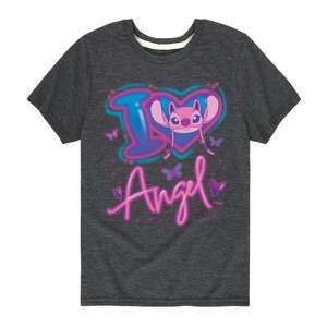 Boys' - Lilo and Stitch - I Love Angel Short Sleeve Graphic T-Shirt - 1 of 3
