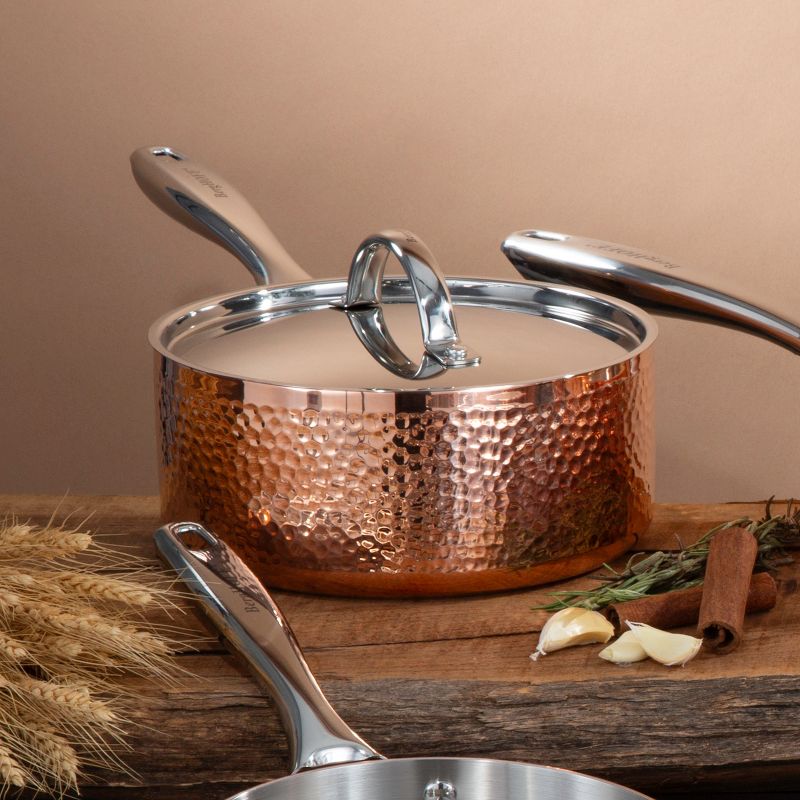 BergHOFF Vintage Tri-Ply Copper Saucepan With Stainless Steel Lid, Gold, 5 of 7