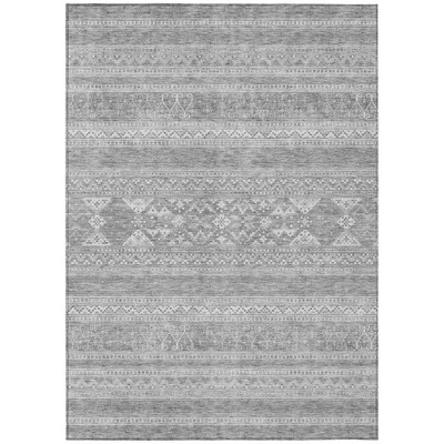 Silver Gray And Ivory Southwestern Washable Indoor Outdoor Area Rug