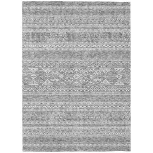 Silver Gray And Ivory Southwestern Washable Indoor Outdoor Area Rug - 1 of 4