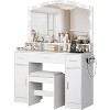 Makeup Vanity Desk with Mirror and Lights, Vanity Table Set with 3 Drawers, 2 Cabinets,Cushioned Stool, Wooden Dressing Table for Bedroom - 2 of 4