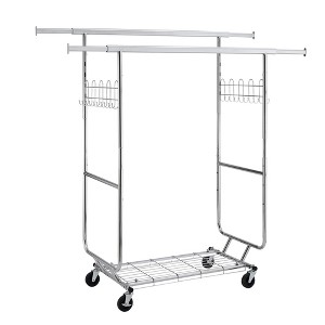 NAYSAYE Clothes Hanger Double Garment Rack with Shelves Rolling Heavy Duty Adjustable Clothes Organizer for Bedroom, Silver, 75"*22"*68" - 1 of 4