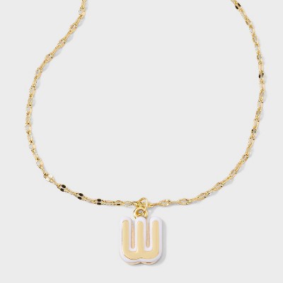 14K Gold Dipped Enamel "W" Initial Pendant Necklace - A New Day™ Gold/White