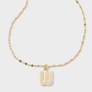 14K Gold Dipped Enamel "W" Initial Pendant Necklace - A New Day™ Gold/White - 1 of 4