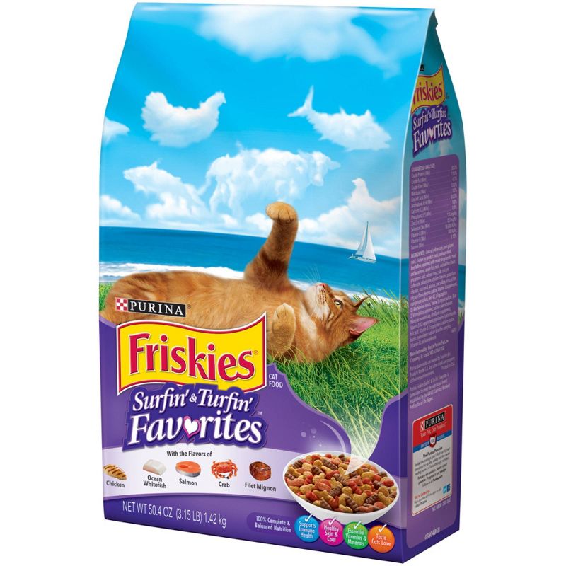 Purina Friskies Surfin&Turfin Favorites with Flavors of Chicken, Whitefish, Salmon & Filet Adult Balanced Dry Cat Food, 5 of 10