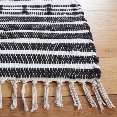 Southwestern Chic Black and Ivory Striped Handwoven Wool Rug