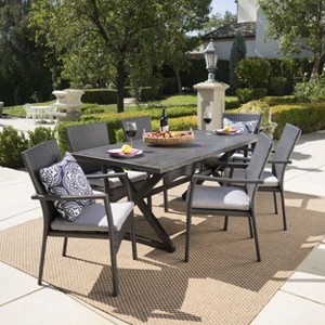 Christopher Knight Home Adina Outdoor Wicker and Aluminum 7 Piece Dining Set with Cushion - 1 of 4