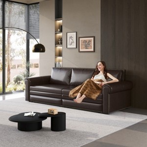 JOYRACER 93.7'' Faux Leather King Sleeper Sofa Bed, 3-in-1 Convertible Couch with Nailhead Trim & Rolled Arms for Living Room, Apartment & Office - 1 of 4