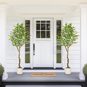 6 ft Artificial Lemon Tree Indoor, Pre Potted Faux Tree with Realistic Fruits & 100 Lighted Tree - 1 of 4