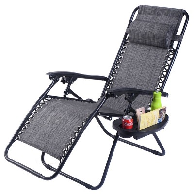 Gray Steel Zero Gravity Reclining Beach Lounger with Utility Tray