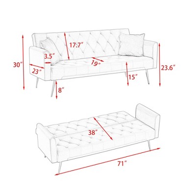 XIYUYEU 71 Inch Sofas,Comfy Velvet Nailhead Sofa with Convertible Backrest,2-Seater Couch for Living Room,Light