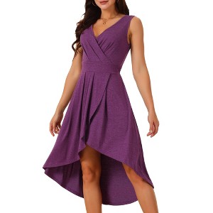 INSPIRE CHIC Women's Sleeveless High Low Wrap V Neck Midi Knit Pleated Flowy Dress with Pockets - 1 of 4