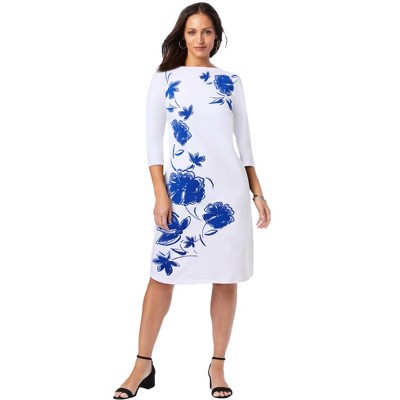 Jessica London Stretch Cotton Boatneck Shift Dress