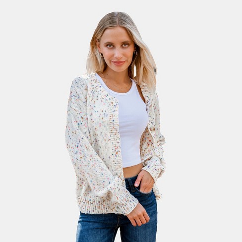 Women's Confetti Knit Front Button Long Sleeve Cardigan - Cupshe - image 1 of 4