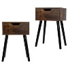 Resenkos Set of 2 Mid Century Wood Side Table, End Table with Storage Drawer, Nightstand for Bedroom Living Room, Rustic Brown and Black, Night Stand - 2 of 4