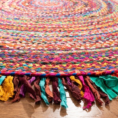 Handwoven Braided Cotton Area Rug in Red, 6' Round, Reversible & Washable