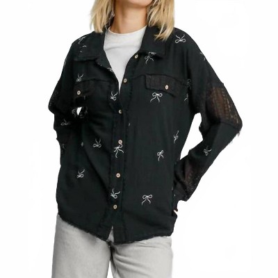 Women's Bow Print Linen Shacket - umgee