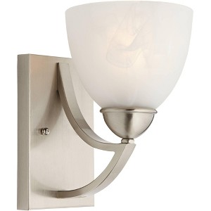 Possini Euro Design Modern Wall Light Sconce Satin Nickel Hardwired 9" High Fixture Marbleized Glass for Bedroom Bathroom Hallway - 1 of 4