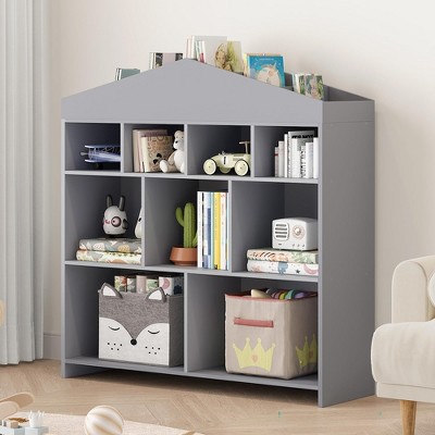 Toy Storage Organizer 9-Cubby Kids Bookshelf 40.7in Width Bookcase Playhouse Cabinet