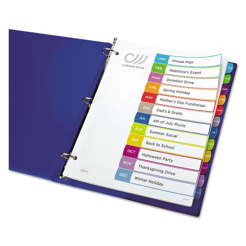 Avery Ready Index Table of Contents Dividers Multicolor Tabs Jan-Dec Letter 11847, 3 of 10