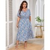 Plus Size Summer Dress for Women V Neck Tie Front Boho Maxi Dress Yellow Floral - 2 of 4