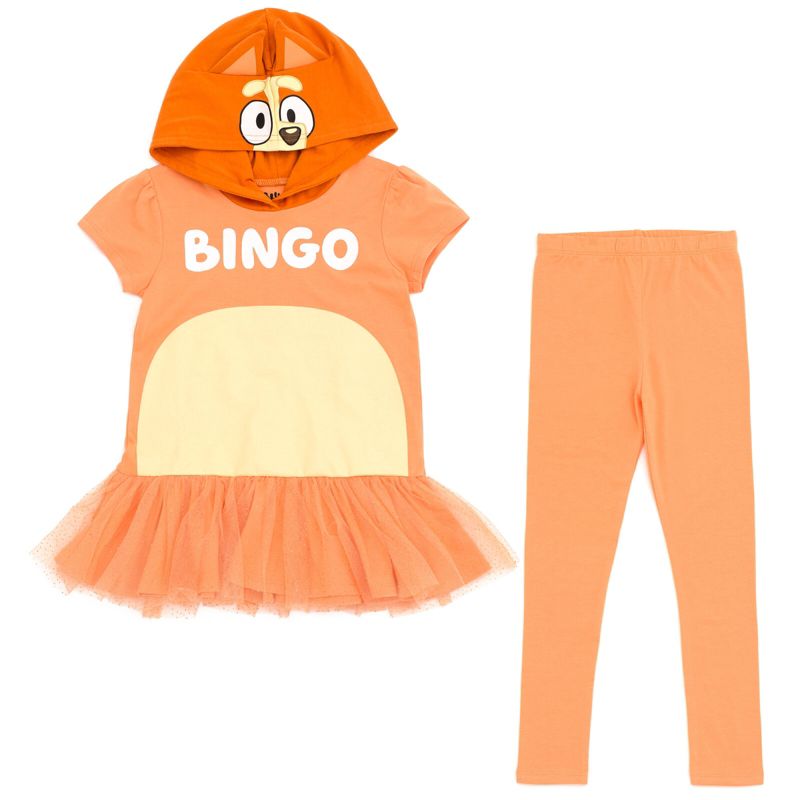 Bluey Bingo Girls Cosplay T-Shirt Dress and Leggings Outfit Set Toddler to Big Kid , 1 of 7