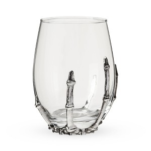 Twine Skeleton Hand Stemless Wine Glass, Gothic Wine Tumbler with Metal Skeleton Grip, Spooky Halloween Glass for Red, White Wine, 12 oz., Set of 1 - 1 of 2