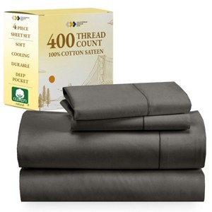 Cotton Sheets Set - Softest 400 Thread Count Bed Sheets, 100% Cotton Sateen, Cooling, Deep Pocket by California Design Den - 1 of 4