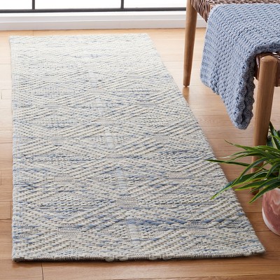 Light Blue and Beige Flat Woven Wool Rug, 2' 3" x 8'