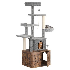 Cat Tree with Litter Box Enclosure Large, Multilevel Cat Play House with Large Condo, Cozy Top Perch,Wooden Cat Furniture for Indoor Cats - 1 of 4