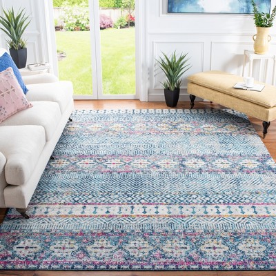Madison Denim Blue & Purple 8' x 10' Boho Chic Synthetic Area Rug