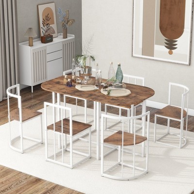 33.27"Modern 7-Piece Dining Table Set with Faux Marble Compact 55Inch Kitchen Table Set for 6