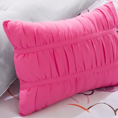 Twin Pink Floral Print Comforter Set with Shams