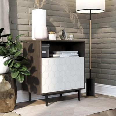 Spassway Color Block Floor Storage Cabinet Freestanding Storage Unit with 2 Doors and Open Storage Compartment for Bathroom Living Room Dining Kitchen