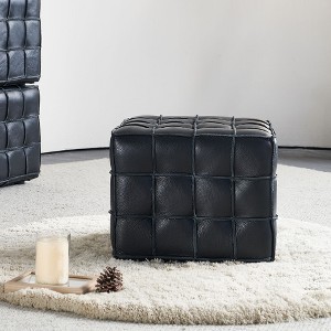GDFStudio Aya Modern Genuine Leather Upholstered Tufted Ottoman - 1 of 4