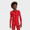 Kids' Ribbed Long Sleeve Shirt and Pants Holiday Matching Family Pajama Set - Wondershop™ Red - 3 of 4