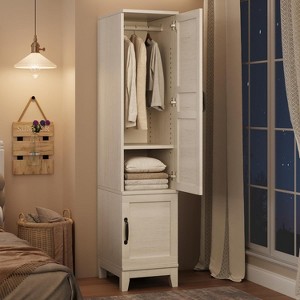 coucheta 72" Wooden Wardrobe Cabinet with 2 Doors & Hanging Rod, Narrow Tall Clothing Armoire with Adjustable Shelves, for Bedroom, Cloakroom, White - 1 of 4