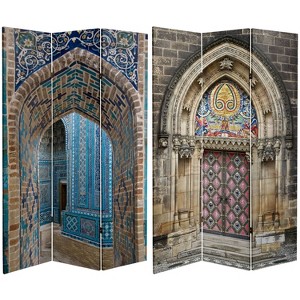 6" Double Sided Heavenly Archways Canvas Room Divider Blue/Beige - Oriental Furniture: Lightweight, No Assembly Required - 1 of 4