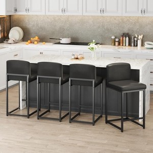 Bar Stools Set,Modern Counter Height Bar Stools with Back and Footrest, Faux Leather Upholstered Barstools Chairs for Kitchen Island Dining Room Bar - 1 of 4