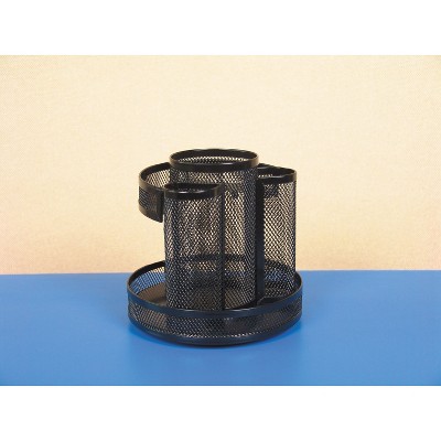 Universal Metal Mesh Rotating Desktop Organizer 6 1/2 x 6 1/5 Black 20022